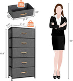 Crestlive Products Vertical Dresser Storage Tower - Sturdy Steel Frame, Wood Top, Easy Pull Fabric Bins - Wide Organizer Unit for Bedroom, Hallway, Entryway, Closets - 5 Drawers(Gray)
