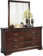Signature Design by Ashley Alisdair Traditional 6-Drawer Dresser and Mirror with Safety Stop, Dark Brown
