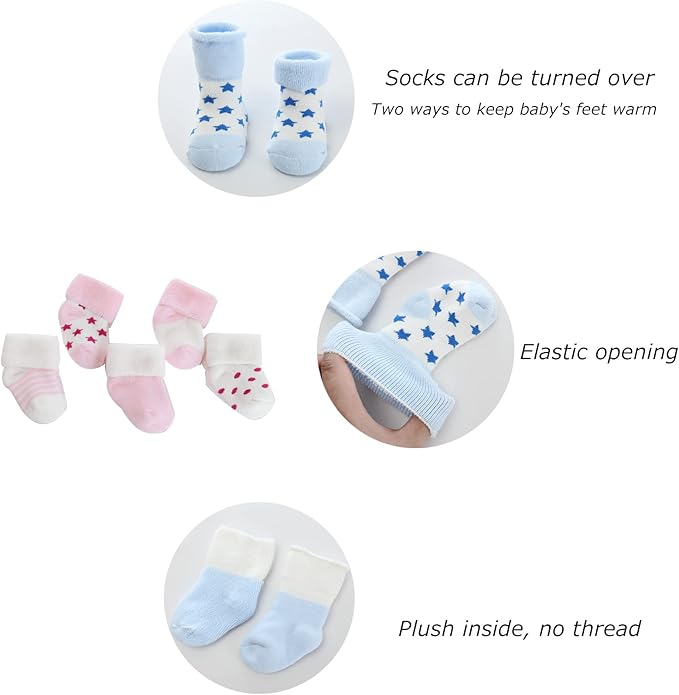 Unisex Baby Terry Socks 5-Pack for Baby boy and girl 0-12 Months Warm Cotton Socks