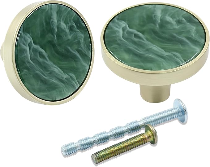 12 Pcs Gold Knobs for Dresser Drawers, Round Dresser Cabinet Knobs Pulls for Kitchen Cabinet Cupboard Door Furniture Decorative, Green