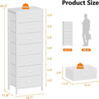 Furnulem White Tall Dresser for Bedroom with 7 Drawers, Vertical Chest of Drawer in Closet, Nightstand Storage Tower Unit Organizer with Fabric Bins for Dorm,Living Room,Entryway,Hallyway