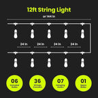 Feit Electric LED String Lights with Flame Bulbs Effect, 12ft Commercial Grade and Shatter Resistant String Lights, 6 Sockets, Linkable, 15,000-Hour Lifetime, SL12-6/FLAME, 7 Bulbs Included