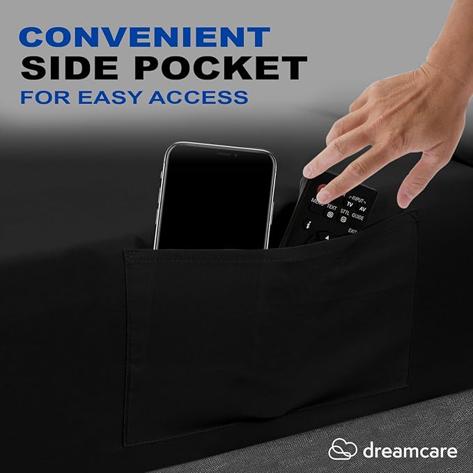 DREAMCARE California King Sheet Sets – 4 pcs Cooling Sheets – up to 21” Deep Cal King Sheets – Hotel Luxury Pillowcases – Superior Softness 100% Fine Microfiber with Side Pocket – Black