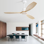 Sofucor Ceiling Fan without Lights, 52 Inch Low Profile Flush Mount Mordern Wood Ceiling Fan with Remote for Indoor Farmhouse Bedroom Living Room Outdoor Patio Porch, Reversible DC Motor, Noiseless
