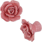 4PCS Ceramics Pink Rose Knobs Flower Shaped Drawer Pulls for Cupboard with 2 Kinds of Screws, 1.65" × 1.3"