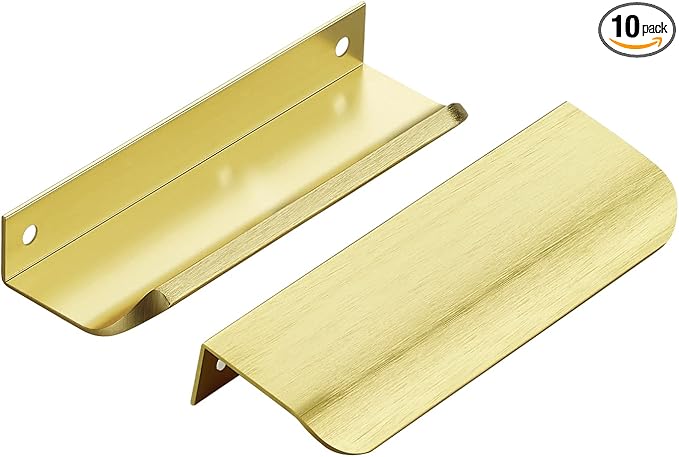 Ravinte Hardware 10 Pack Gold Cabinet Handles, 4.75 Inch (120mm) Finger Edge Pulls, 3.75 Inch Hole Center, Finger Pulls for Cabinets