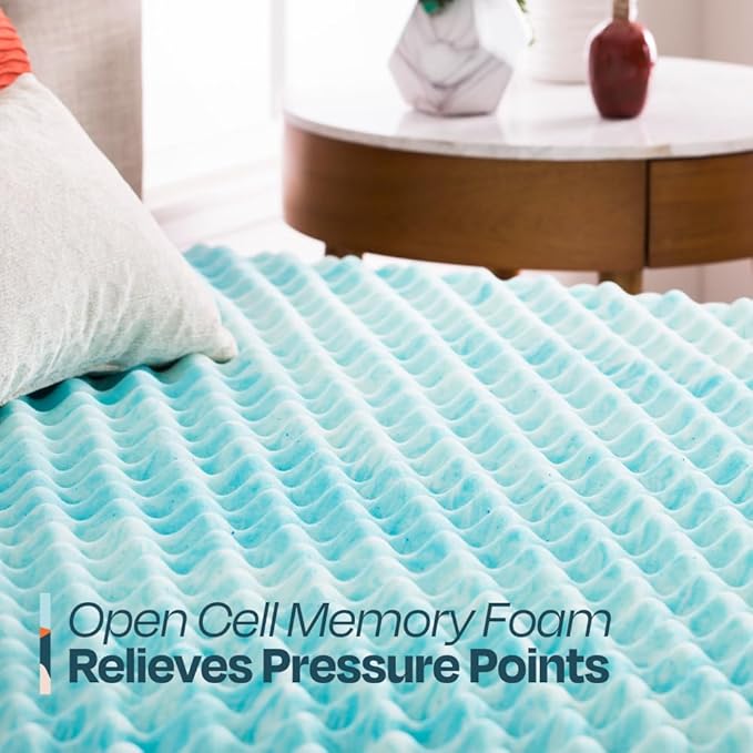 Linenspa 2 Inch Convoluted Gel Swirl Memory Foam Mattress Topper - Promotes Airflow - Relieves Pressure Points - King