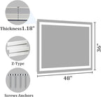 Koonmi 36x48 LED Bathroom Mirror, Backlit + Front Lit, LED Bathroom Mirror with Lights for Wall, 3 Colors, Anti-Fog, Dimmable Brightness, Memory Function, Tempered Glass