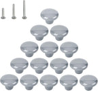 HUAMULAN 15PCS Glossy Ceramic Knobs Button Round Mushroom Cabinet Dresser Vintage Pulls Door Handles Cupboard Wardrobe Drawer, Dia. 1.5 inch 38mm, Gray