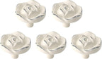 Uenhoy 5 Pcs Vintage Rose Drawer Knobs - Antique Rose Flower Cabinet Knobs for Dresser Vanity Nightstand Closet with Screws (Ivory White with Silver Edge)