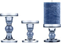 KiaoTime Set of 3 Glass Pillar Candle Holder Candlestick Taper Candle Set Crystal Blue Candlesticks Holder for Home Fireplace Table Bath Wedding Decoration