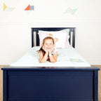 Max & Lily Twin Bed Frame with Slatted Headboard, Solid Wood Platform Bed for Kids, No Box Spring Needed, Easy Assembly, Blue