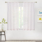 MYSKY HOME Pink Curtains for Girls Bedroom Nursery Pom Pom Curains for Girls Kids Room 63 Inch Long White Sheer Curtains for Dining Room Playroom Rod Pocket Window 38" x 63" 2 Pieces