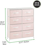 mDesign 38.31" High Steel Frame/Wood Top Storage Dresser Furniture, 8 Fabric Drawers, Large Bureau Organizer for Baby, Kid, Teen Bedroom, Nursery, Playroom, Dorm, Jane Collection, Pink/White