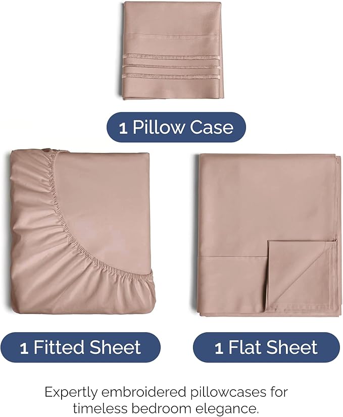 Twin XL Size 3 Piece Sheet Set - Comfy Breathable & Cooling Bed Sheets Set - Hotel Luxury Bedding for Women, Men, Kids, Teens, Boys & Girls - Deep Pockets, Ultra-Soft, Wrinkle Free - Oeko-Tex - Mauve