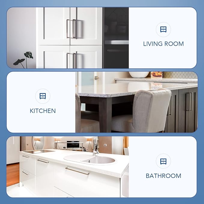 Ravinte 3 Pack Brushed Nickel Kitchen Cabinet Handles 10 Inch Cabinet Pulls Square Kitchen Hardware for Cabinet Drawer Pulls Drawer Handles Come with Screwdriver