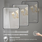 20X28 Inch LED Bathroom Mirror with Lights,Wall Mounted Lighted Mirrors with Non-Rusting Black Metal Frame Anti-Fog Memory Funtion Stepless Dimmable,6000K(Horizontal&Vertical)