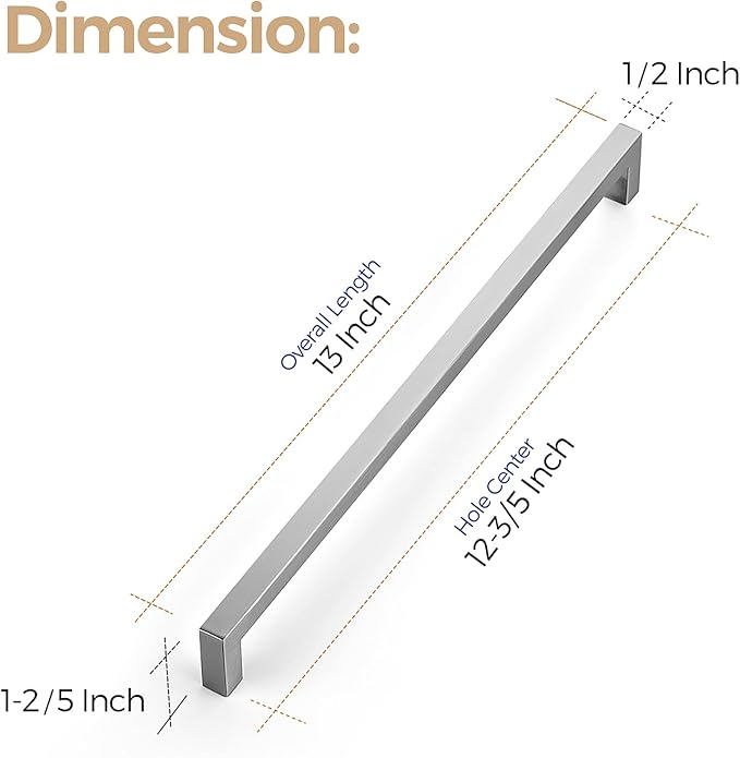 Ravinte 3 Pack Square Cabinet Handles - Satin & Brushed Nickel Drawer Pulls - 12-3/5 Inch Kitchen Cabinet Hardware