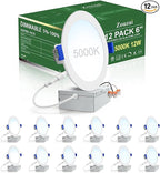 zouzai 12 Pack 6 Inch Ultra-Thin LED Recessed Ceiling Light with Junction Box, 5000K Daylight, 12W Eqv 110W, Dimmable Canless Wafer Downlight, 1080LM High Brightness, ETL and Energy Star Certified