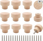 16PCS Wood Knobs Flat Top Round Cabinet Knobs 1.39"(35mm) Unfinished Wooden Dresser Drawer Pulls Kitchen Cabinet Handles