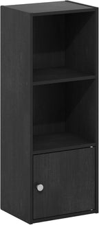 Furinno LUDER Book Shelf, 3-Tier Modern Bookshelf, Bookcase with 1 Door Storage Cabinet, 9.3" x 12" x 31.5", for Living Room, Bedroom, Home Office, Blackwood