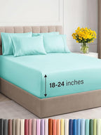 Extra Deep Queen Sheet Set - 6 Piece Breathable & Cooling Sheets - Hotel Luxury Bed Sheets Set - Easy & Secure Fit - Soft, Wrinkle Free & Comfy Sheets Set - Spa Blue Sheet Set with Extra Deep Pockets
