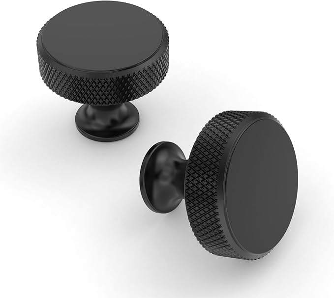 Asidrama 10 Pack Matte Black Kitchen Cabinet Knobs Knurled Dresser Knobs Drawer Knob Cabinet Hardware Aluminum Knob for Dresser Drawers