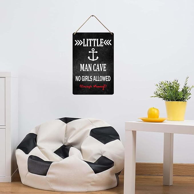 Wood Sign Little Man Cave No Girls Allowed, 8x12 Inch, Boys Only Sign For Room Boys