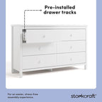 Storkcraft Alpine 6-Drawer Dresser (White) – GREENGUARD Gold Certified, White Dresser for Bedroom, Kids & Nursery Storage Drawers, Safety Interlocking Drawers, Pre-Installed Tracks, Kids Bedroom