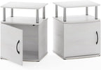 Furinno Jaya End Side Sofa Table/Nightstand with Door, 2-Pack, White Oak/Stainless Steel Tubes