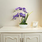 Large Artificial Potted Orchid Plant, Silk Flower Arrangement with Ceramics Vase, Purple