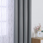 BONZER Mix and Match Curtains - 2 Pieces Branch Print Sheer Curtains and 2 Pieces Blackout Curtains for Bedroom Living Room Grommet Window Drapes, 54x84 Inch/Panel, Light Grey, Set of 4 Panels