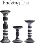 Wood Pillar Candle Holder: 3Pcs Rustic Candle Holders for Pillar Candles Wood Candle Holders Distressed Wooden Farmhouse Large Candle Holder for Fireplace Table (Black, 6", 8", 12")