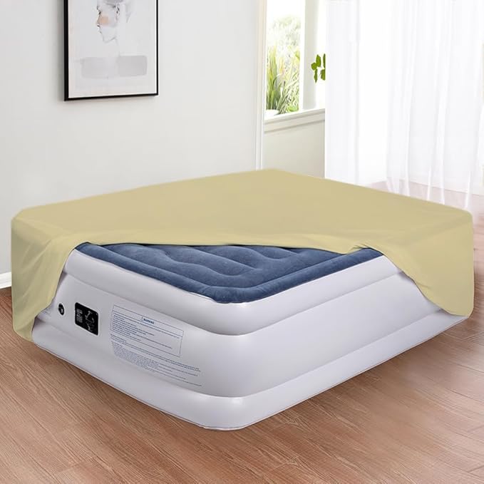 Bedecor Air Bed Sheets for Mattress Cover Removable Bed and Elastic Band Super Soft and Breathable & Deep up to 21" Beige Queen