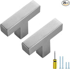 Ravinte 25 Pack Brushed Nickel Kitchen Cabinet Handles Single Hole Cabinet Pulls Square Kitchen Hardware for Cabinet Drawer Pulls Drawer Handles Come with Screwdriver
