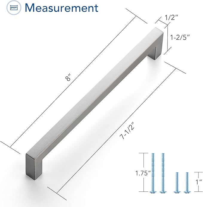 Ravinte 1 Pack Brushed Nickel Kitchen Cabinet Handles 7-1/2 Inch Cabinet Pulls Square Kitchen Hardware for Cabinet Drawer Pulls Drawer Handles Come with Screwdriver
