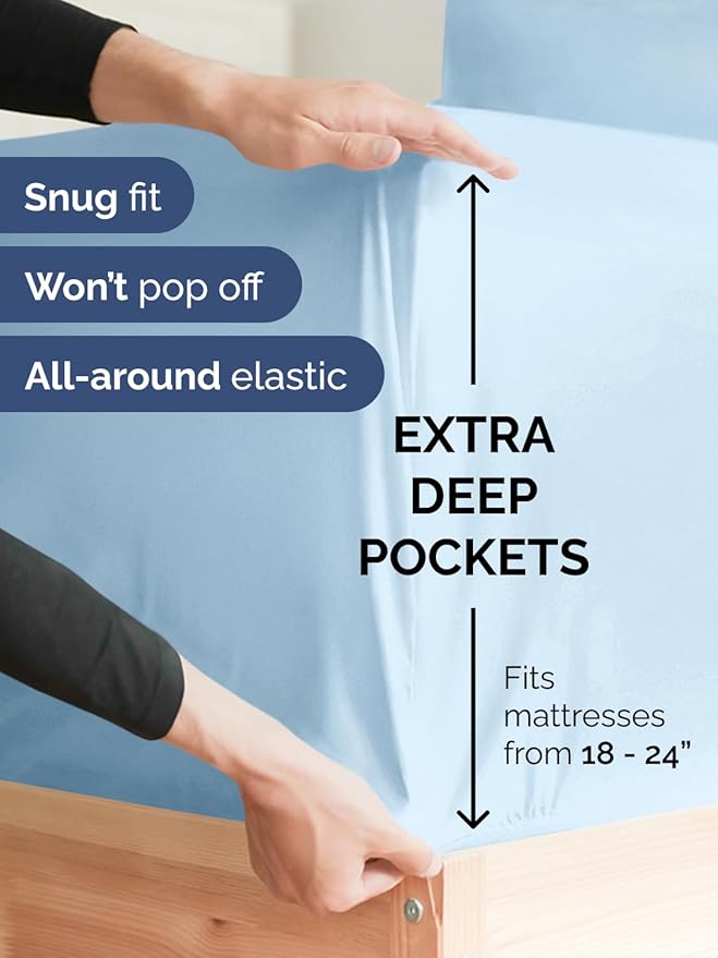 Extra Deep Full Sheet Set - 6 Piece Breathable & Cooling Sheets - Hotel Luxury Bed Sheets Set - Easy & Secure Fit - Soft, Wrinkle Free & Comfy Sheets Set - Light Blue Sheet Set with Extra Deep Pockets
