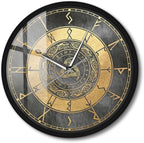 Triple Horn of Odin Decorative Wall Clock with Metal Frame, 12 Inch Viking Decor Nordic Sign Clock Scandinavic Mythology Celtic Rune Norse Pagan Clock Silent Movement Viking Gifts for Men