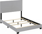 Furinno Pessac Fabric Upholstered Bed Frame with Wooden Slat Support, Full, Glacier