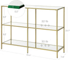 VASAGLE 39.4 Inch Console Table with 3 Shelves, Sofa Tables, Modern Entryway Table, Metal Frame, Tempered Glass Shelf, Entryway Living Room Bedroom, Metallic Gold and Transparent ULGT27G