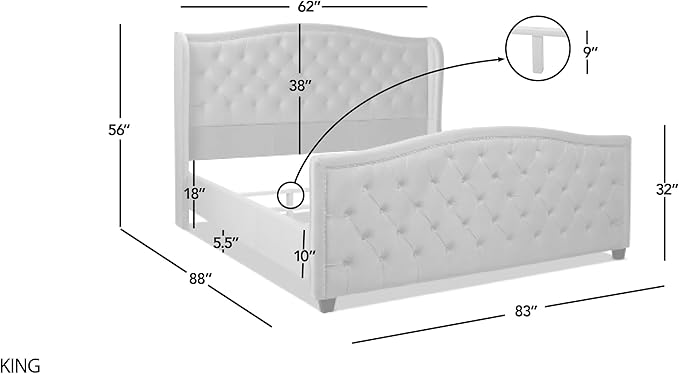 Jennifer Taylor Home Marcella Upholstered Shelter Headboard Bed Set, King, Antique White Polyester