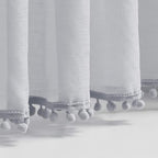 Treatmentex Pom-Pom Grey Sheer Curtains for Canopy in Girls Bedroom 84inches Long Linen Textured Sheer Drapes for Windows 2 pc