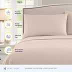 RV Queen Bed Sheets - Breathable Luxury Sheets with Full Elastic & Secure Corner Straps Built In - 1800 Supreme Collection Extra Soft Deep Pocket Bedding Set, Sheet Set, RV Short Queen, Beige