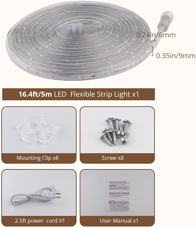 LED Rope Lights, 16.4 Feet Red Flat Flexible Strip Light, Plug in Novelty Lighting, Connectable and Waterproof for Home Christmas Holiday Garden Patio Party Decoration