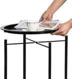 VECELO Side/End Table, Folding Round Metal Anti-Rust and Waterproof Outdoor or Indoor Tray for Living Room Bedroom Balcony and Office, 1 PCS, Black