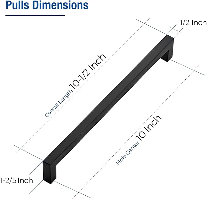 JOY DECOR 20 Pack Cabinet Handles, Black Cabinet Pulls, 10 Inch Kitchen Closet Handles Square Drawer Pulls Stainless Steel Drawer Hardware, 256mm Hole Centers