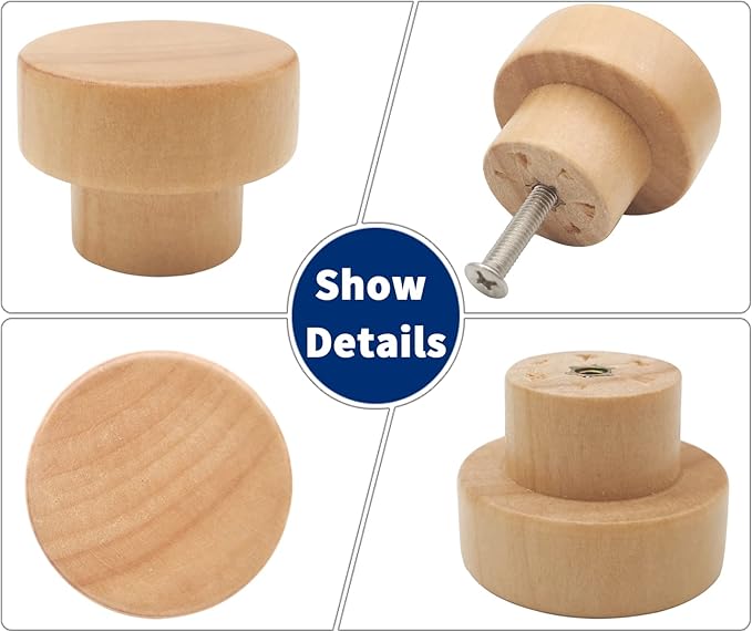 16PCS Wood Knobs Flat Top Round Cabinet Knobs Natural Wooden Dresser Drawer Pulls (Diameter: 35mm/1.38 inch, Height: 25mm/0.99 inch)