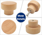 16PCS Wood Knobs Flat Top Round Cabinet Knobs Natural Wooden Dresser Drawer Pulls (Diameter: 35mm/1.38 inch, Height: 25mm/0.99 inch)