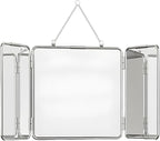30 * 60cm Modern Tri-Fold Glass Mirror with Chain, Foldable Vanity Makeup Mirrors, Home Wall-Mounted Bathroom Mirror with Metal Frame for to See Back of Head
