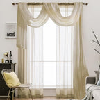 MIULEE Luxury Sheer Voile Elegant Topper Long Valance Solid Treatment Swags Drapes for Window Ceremony Wedding Canopy Bed 54" x 216" Beige